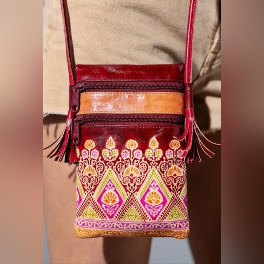 Hand-Painted "Havana" Embossed Artisan Multicolor Crossbody Leather Bag